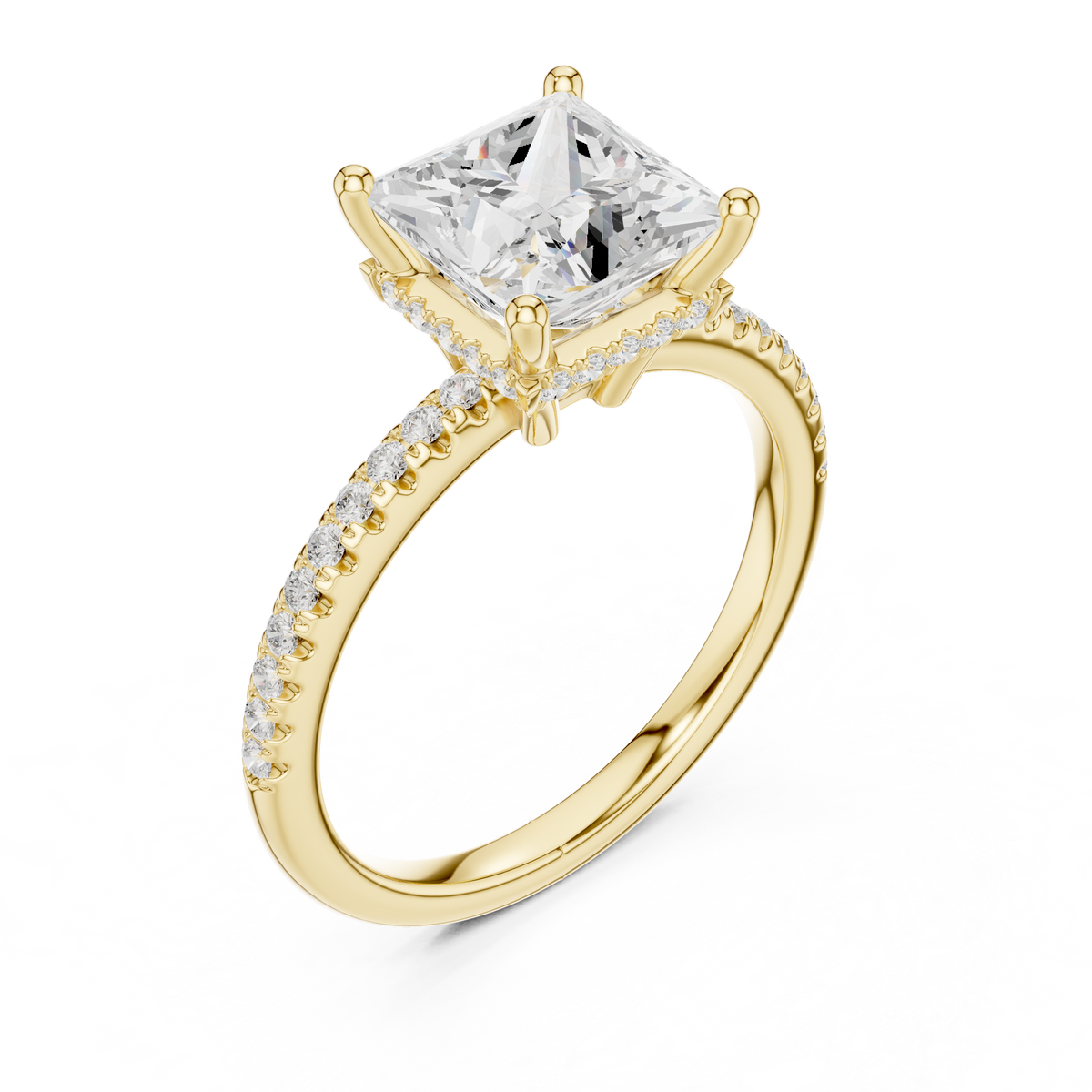 Princess Cut Diamond Hidden Halo Pavé Engagement Ring with – view 11 of 12, lab grown diamond ring | Jewelix Atelier