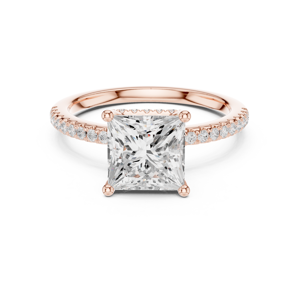 2.00 CT Princess Cut Diamond Hidden Halo Pavé Engagement Ring with Cathedral Setting