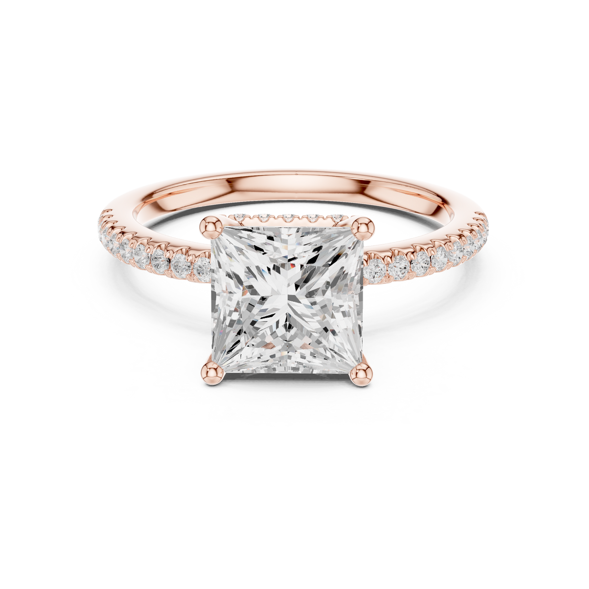 Princess Cut Diamond Hidden Halo Pavé Engagement Ring with – view 5 of 12, lab grown diamond ring | Jewelix Atelier