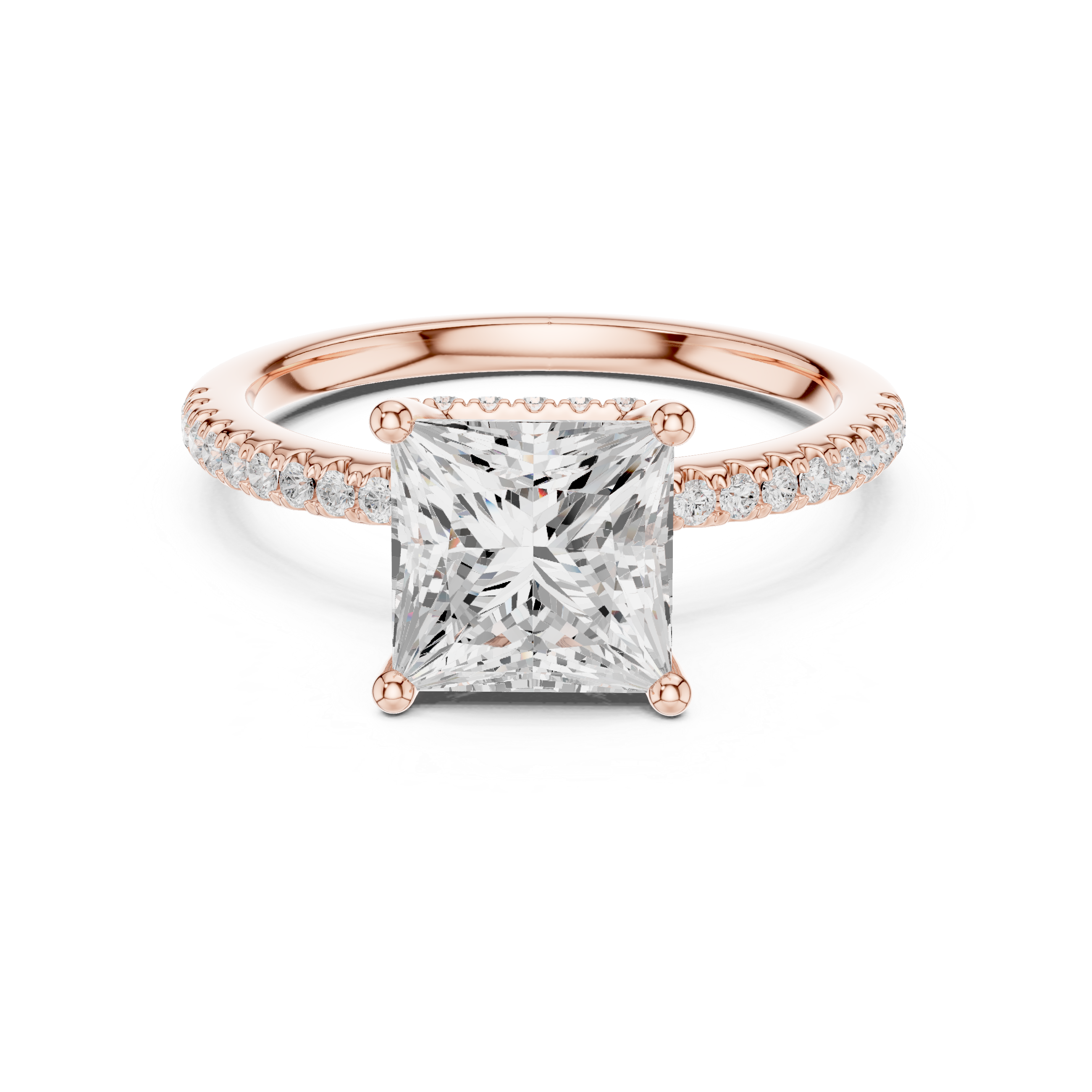 2.00 CT Princess Cut Diamond Hidden Halo Pavé Engagement Ring with Cathedral Setting