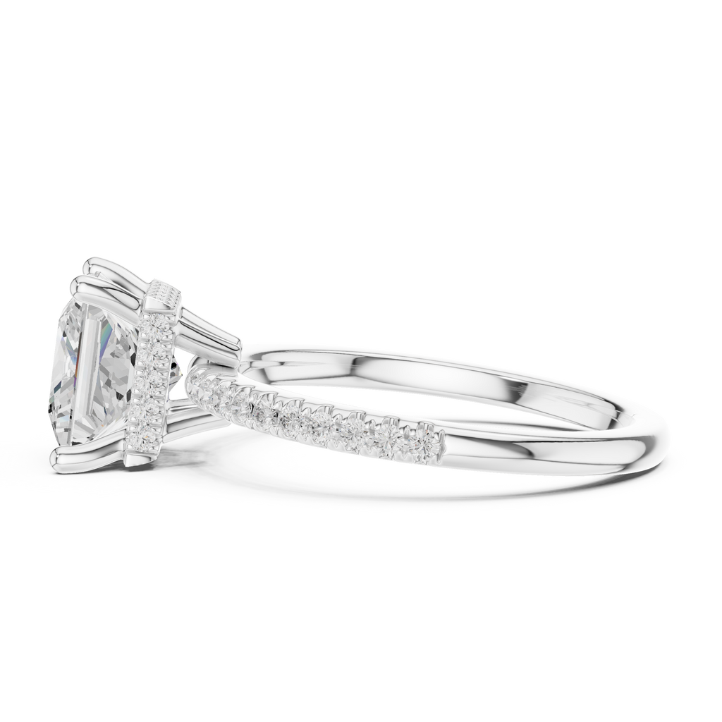2.00 CT Princess Cut Diamond Hidden Halo Pavé Engagement Ring with Cathedral Setting