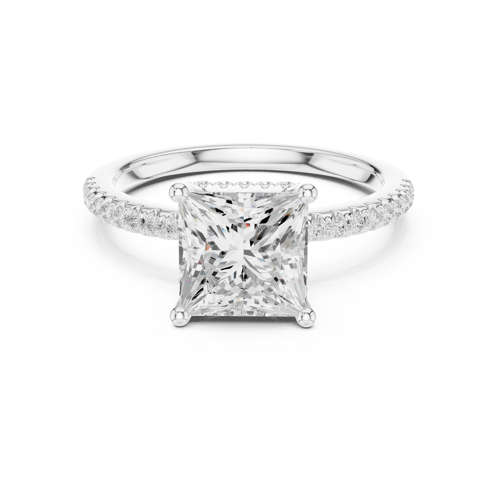 2.00 CT Princess Cut Diamond Hidden Halo Pavé Engagement Ring with Cathedral Setting