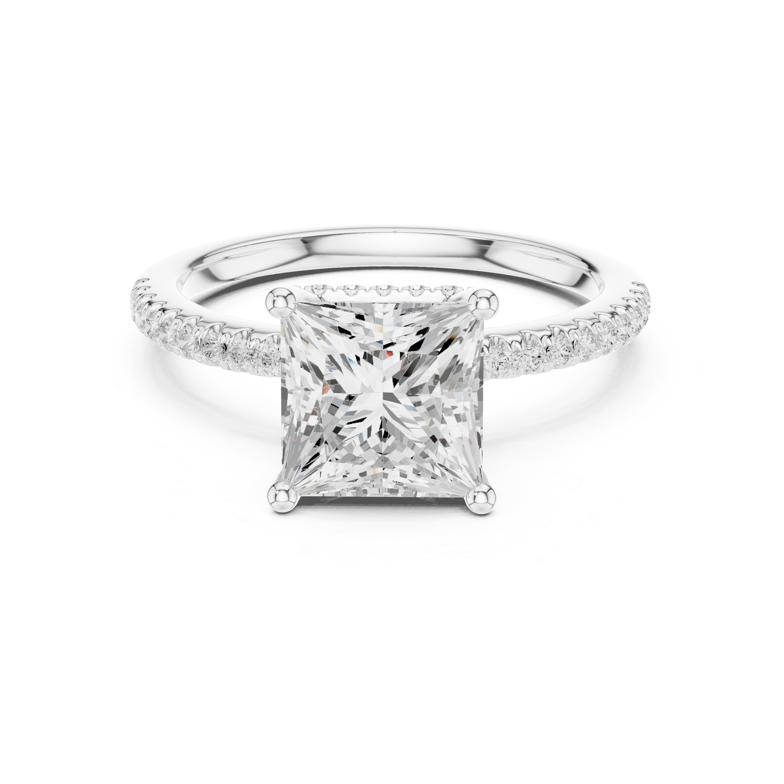 2.00 CT Princess Cut Diamond Hidden Halo Pavé Engagement Ring with Cathedral Setting