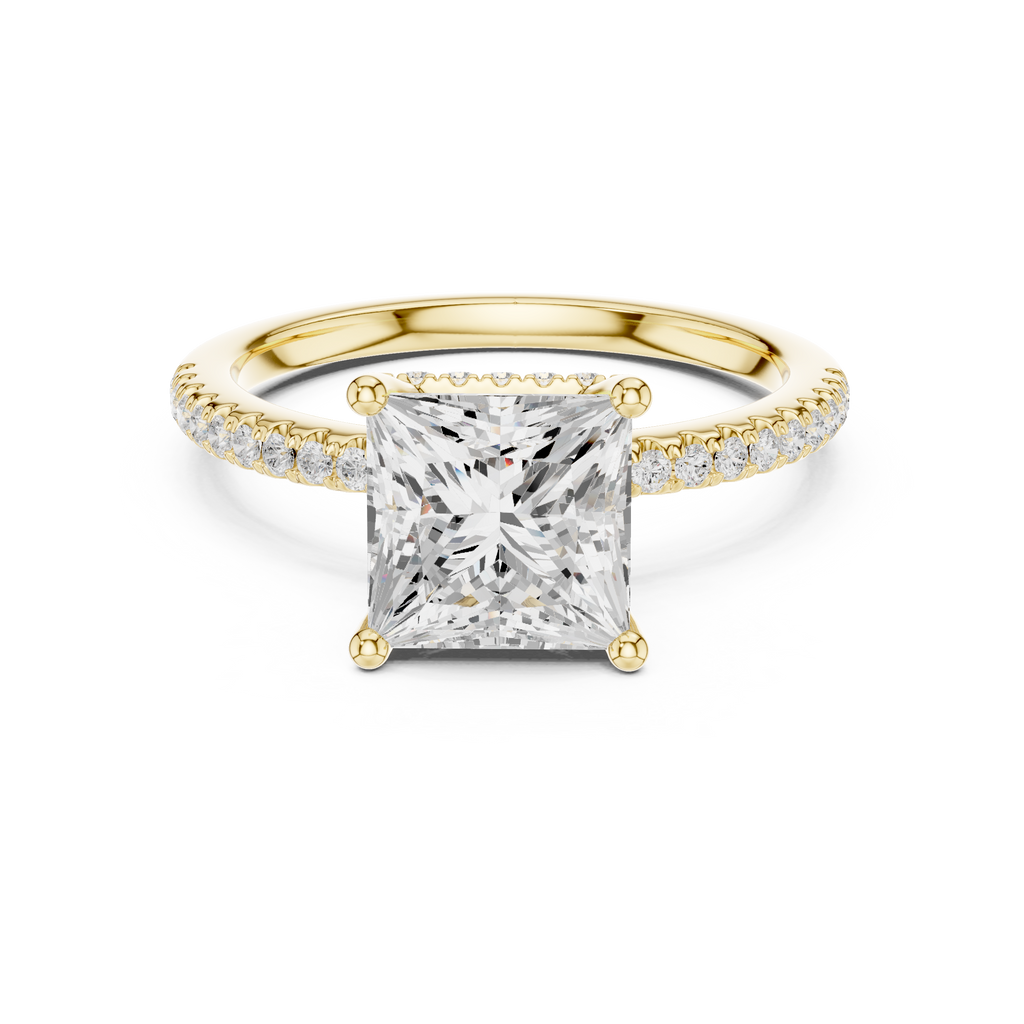 2.00 CT Princess Cut Diamond Hidden Halo Pavé Engagement Ring with Cathedral Setting