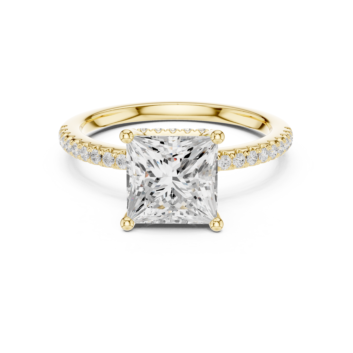 Princess Cut Diamond Hidden Halo Pavé Engagement Ring with – view 9 of 12, lab grown diamond ring | Jewelix Atelier