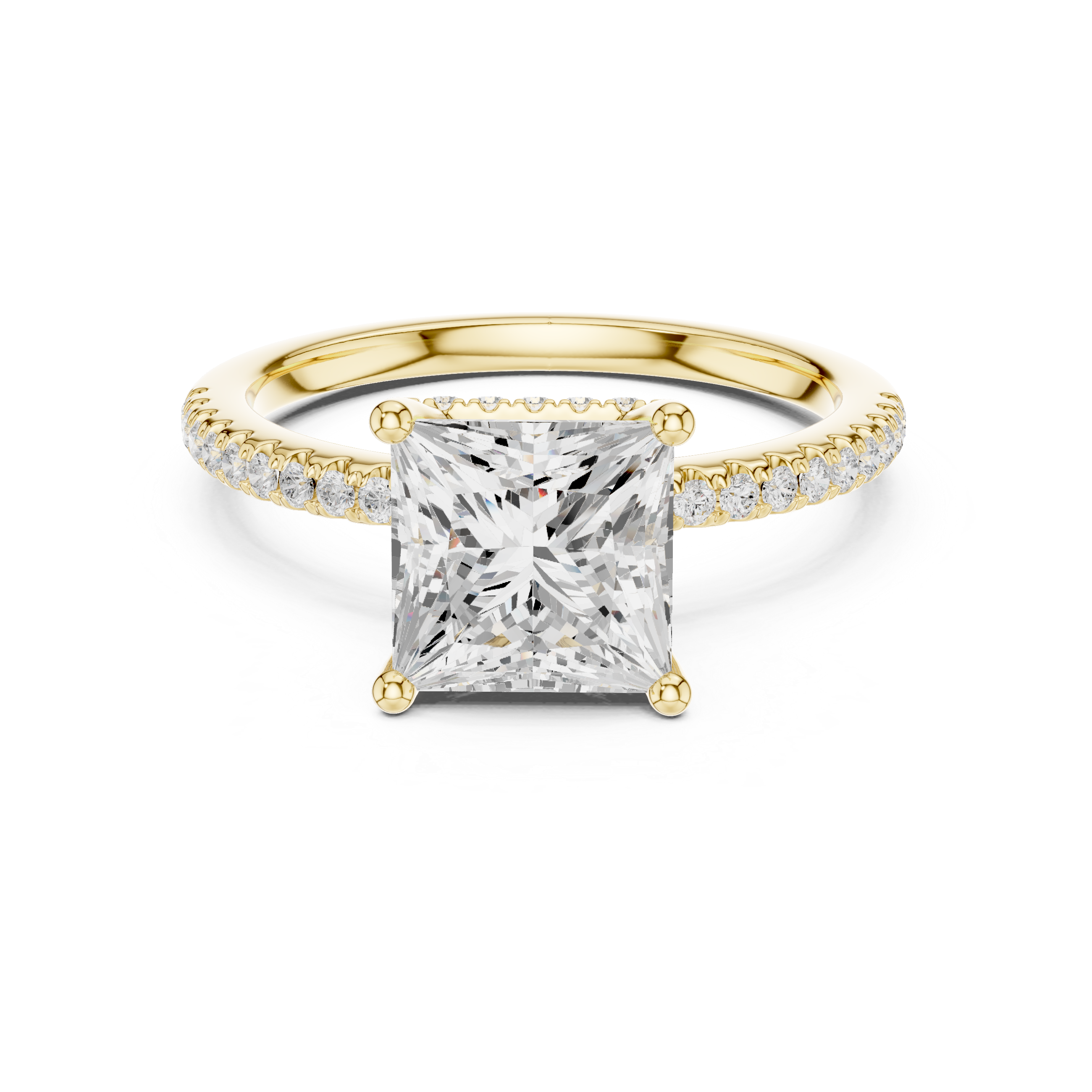 2.00 CT Princess Cut Diamond Hidden Halo Pavé Engagement Ring with Cathedral Setting