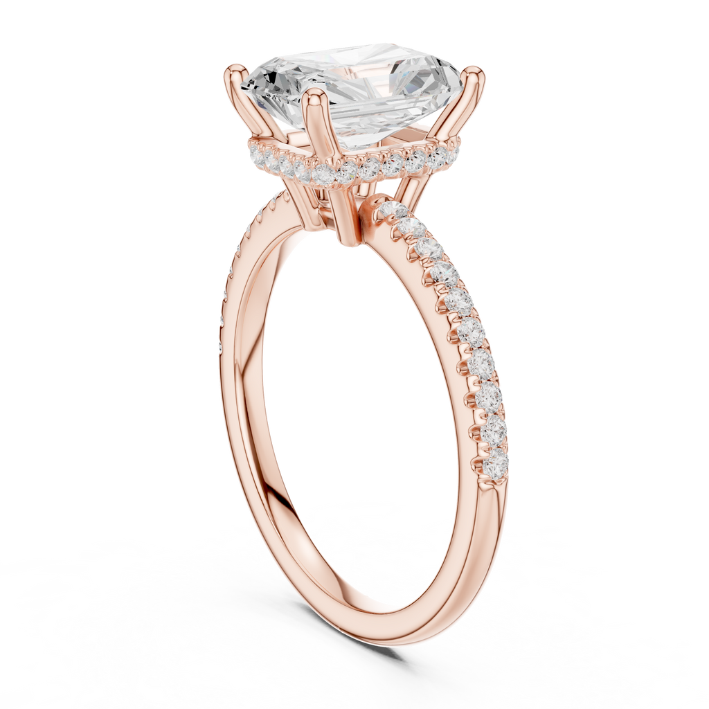 2.00 CT Radiant Cut Hidden Halo Pavé Diamond Engagement Ring in Cathedral Setting
