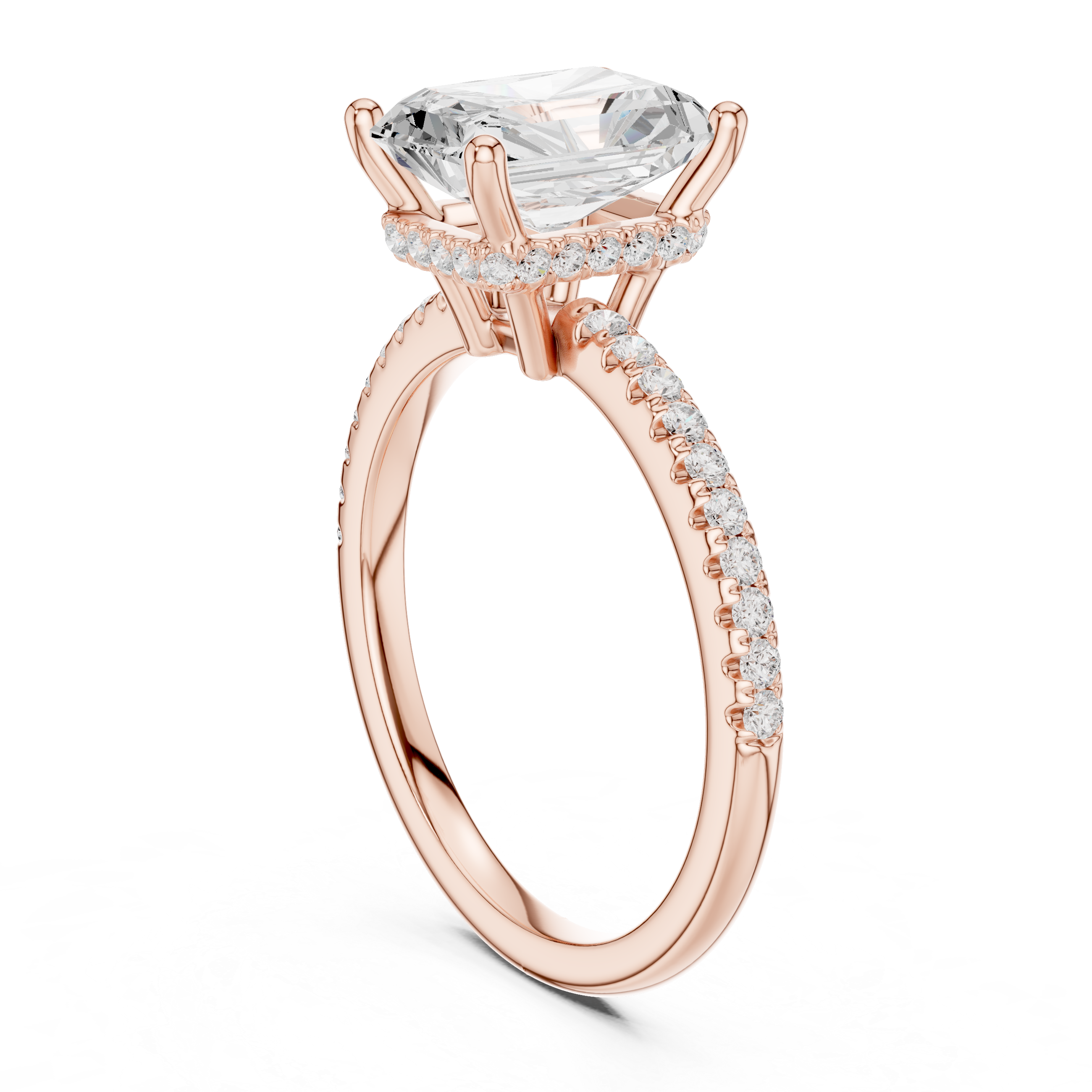 2.00 CT Radiant Cut Hidden Halo Pavé Diamond Engagement Ring in Cathedral Setting