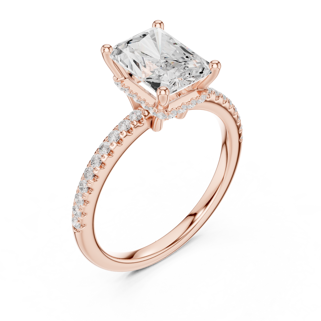 2.00 CT Radiant Cut Hidden Halo Pavé Diamond Engagement Ring in Cathedral Setting