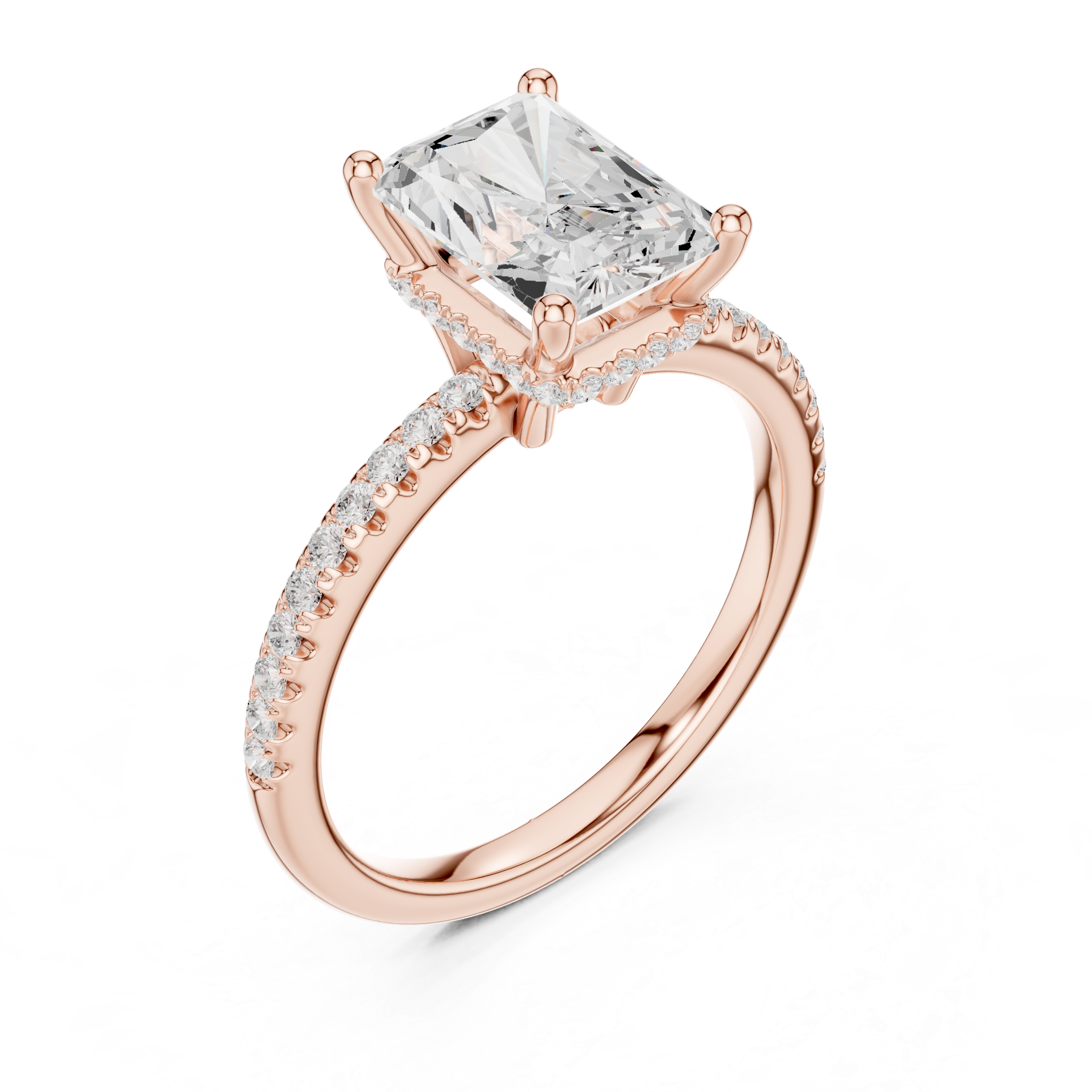 2.00 CT Radiant Cut Hidden Halo Pavé Diamond Engagement Ring in Cathedral Setting