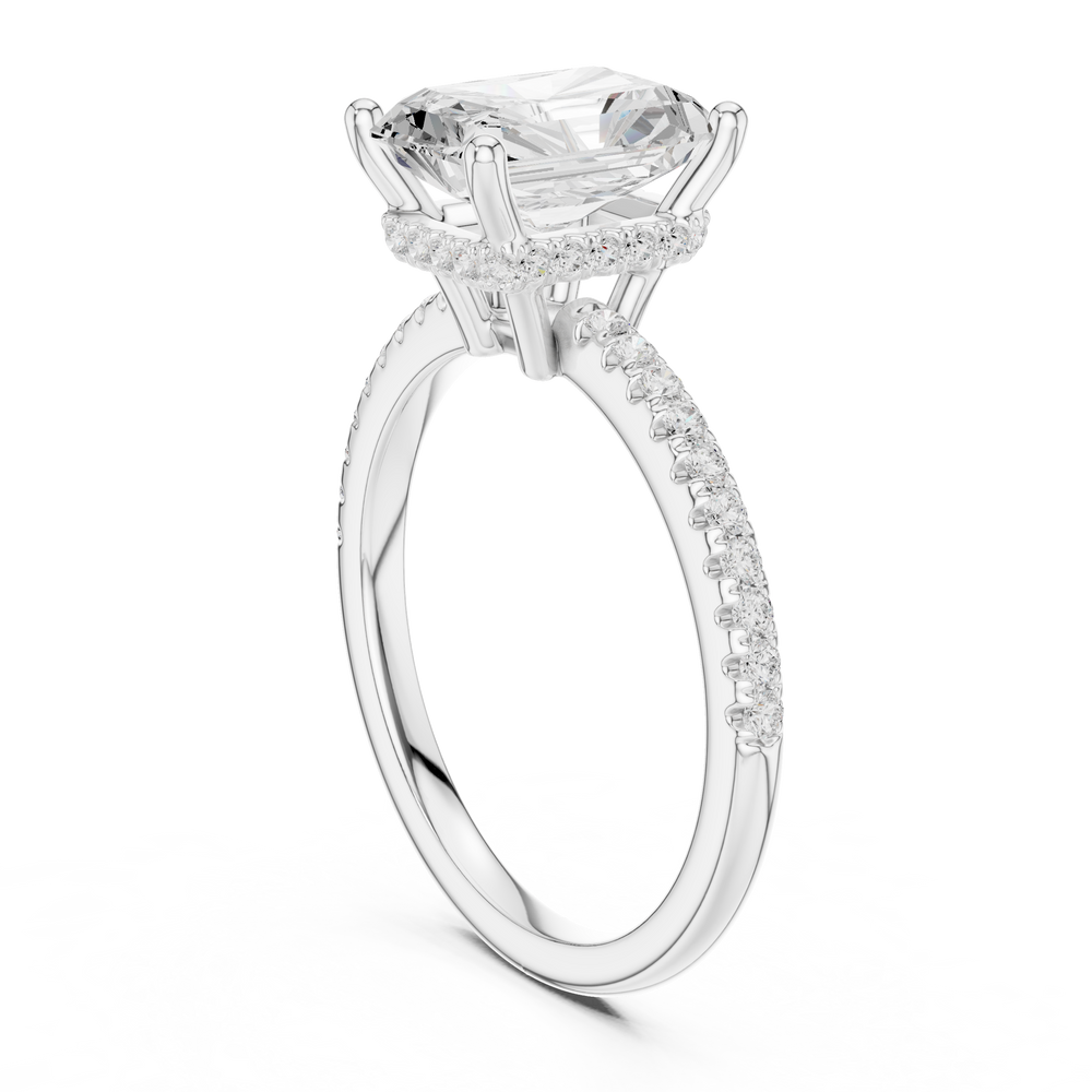 2.00 CT Radiant Cut Hidden Halo Pavé Diamond Engagement Ring in Cathedral Setting