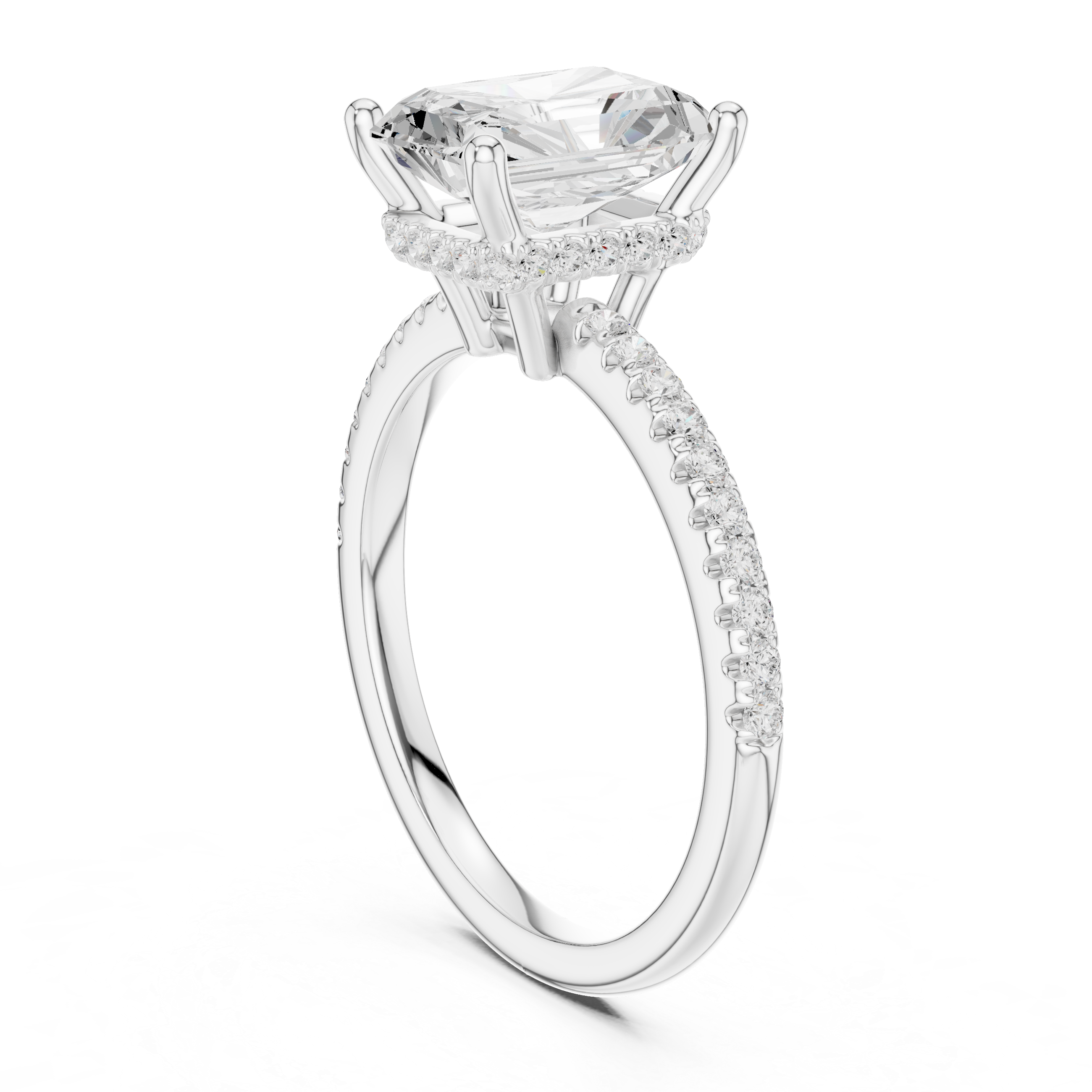 2.00 CT Radiant Cut Hidden Halo Pavé Diamond Engagement Ring in Cathedral Setting