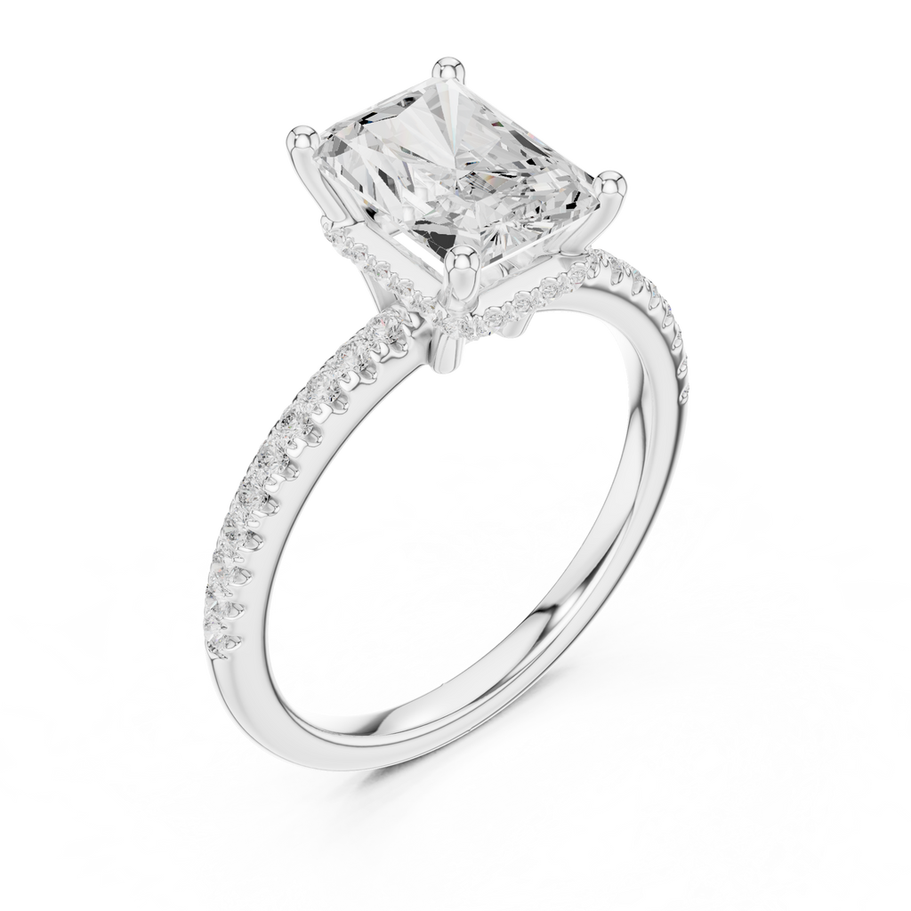 2.00 CT Radiant Cut Hidden Halo Pavé Diamond Engagement Ring in Cathedral Setting