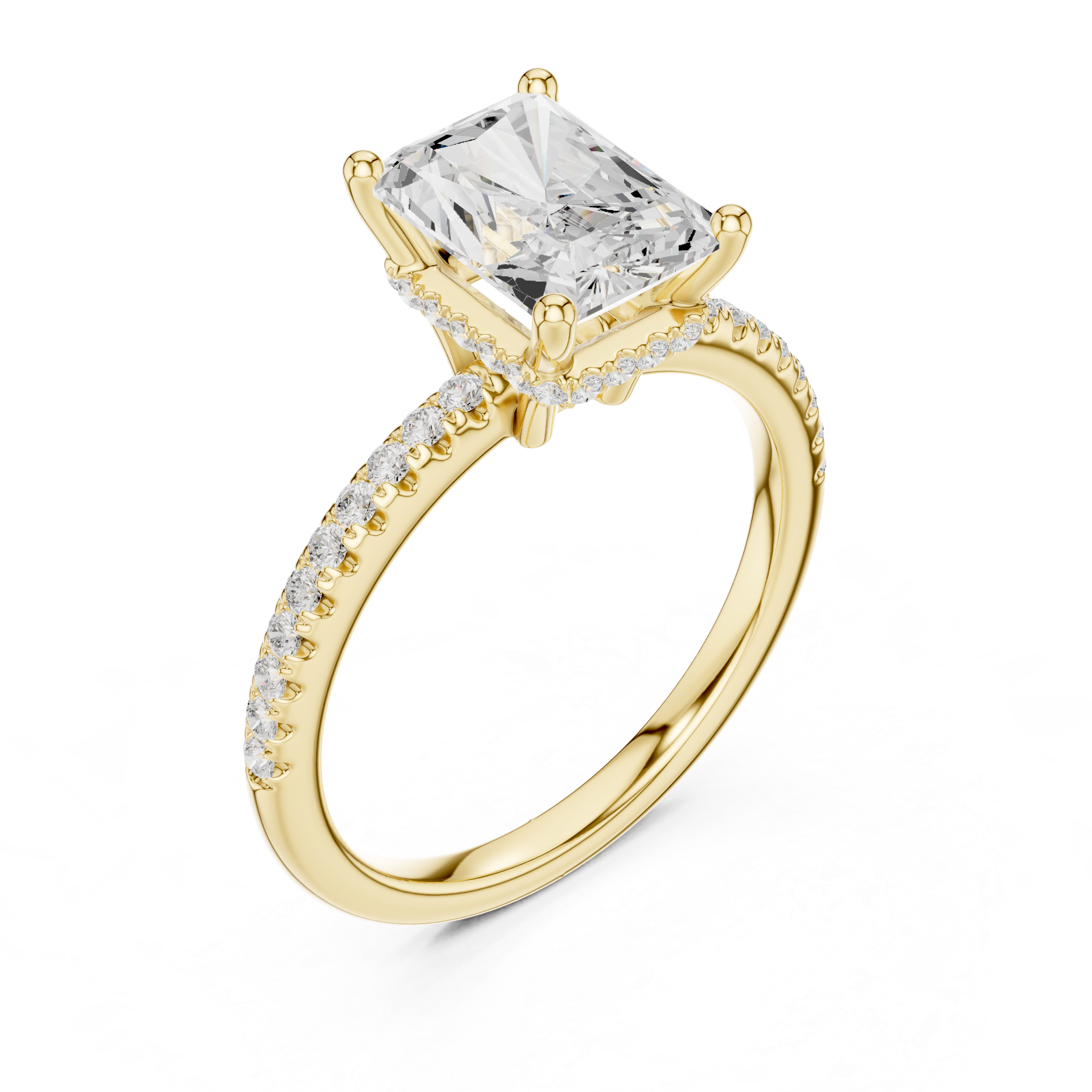 2.00 CT Radiant Cut Hidden Halo Pavé Diamond Engagement Ring in Cathedral Setting
