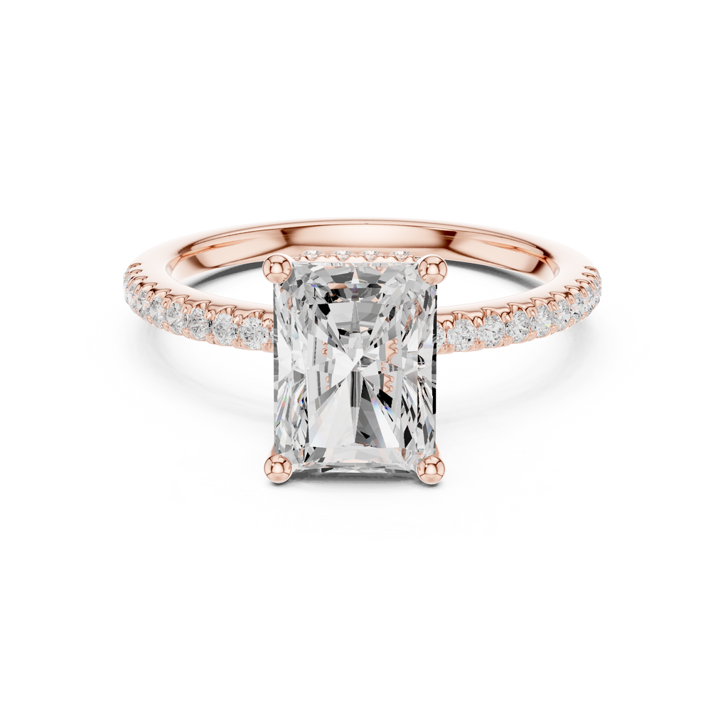 2.00 CT Radiant Cut Hidden Halo Pavé Diamond Engagement Ring in Cathedral Setting