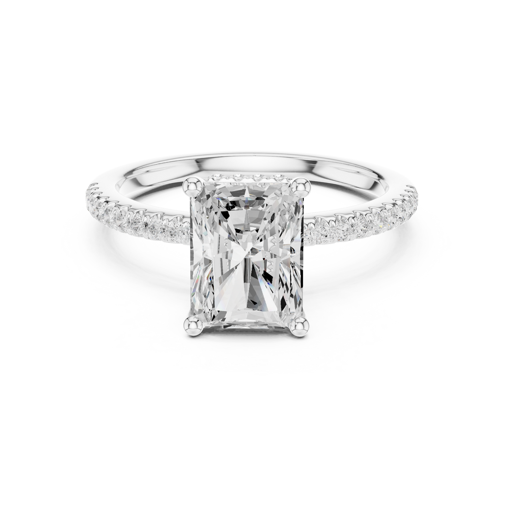2.00 CT Radiant Cut Hidden Halo Pavé Diamond Engagement Ring in Cathedral Setting