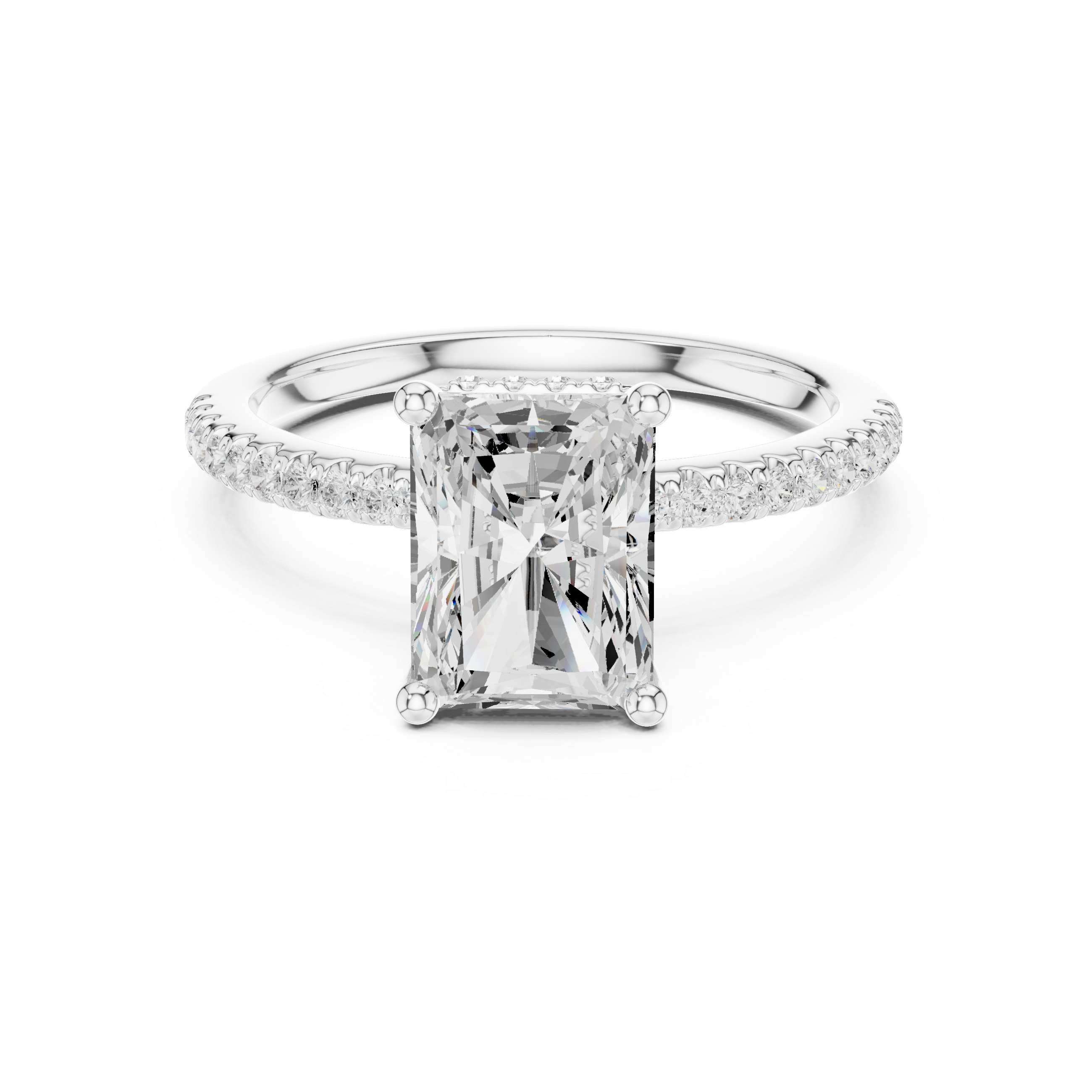 2.00 CT Radiant Cut Hidden Halo Pavé Diamond Engagement Ring in Cathedral Setting
