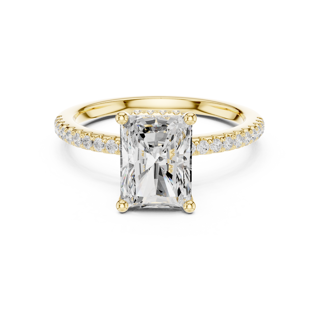 2.00 CT Radiant Cut Hidden Halo Pavé Diamond Engagement Ring in Cathedral Setting