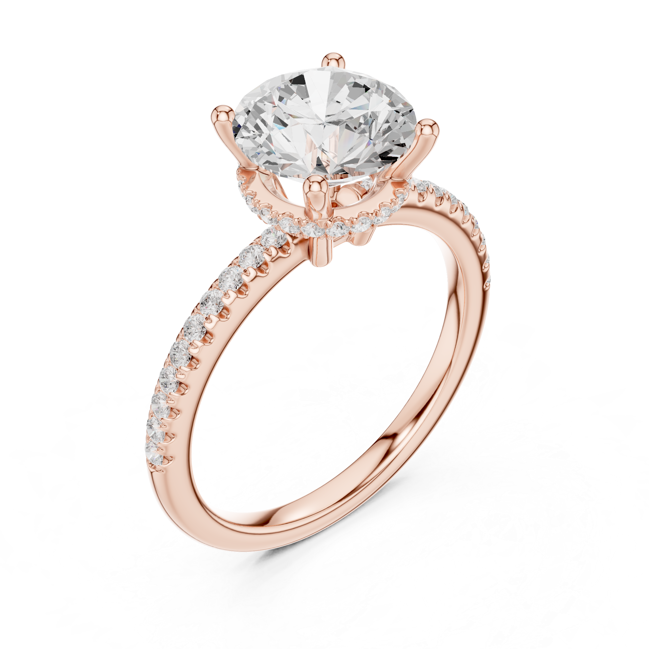 2.00 CT Round Brilliant Hidden Halo Pavé Diamond Engagement Ring in Cathedral Setting