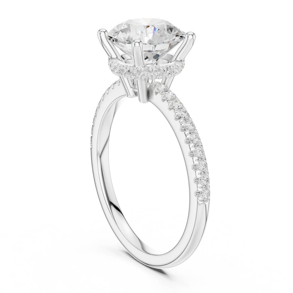 2.00 CT Round Brilliant Hidden Halo Pavé Diamond Engagement Ring in Cathedral Setting