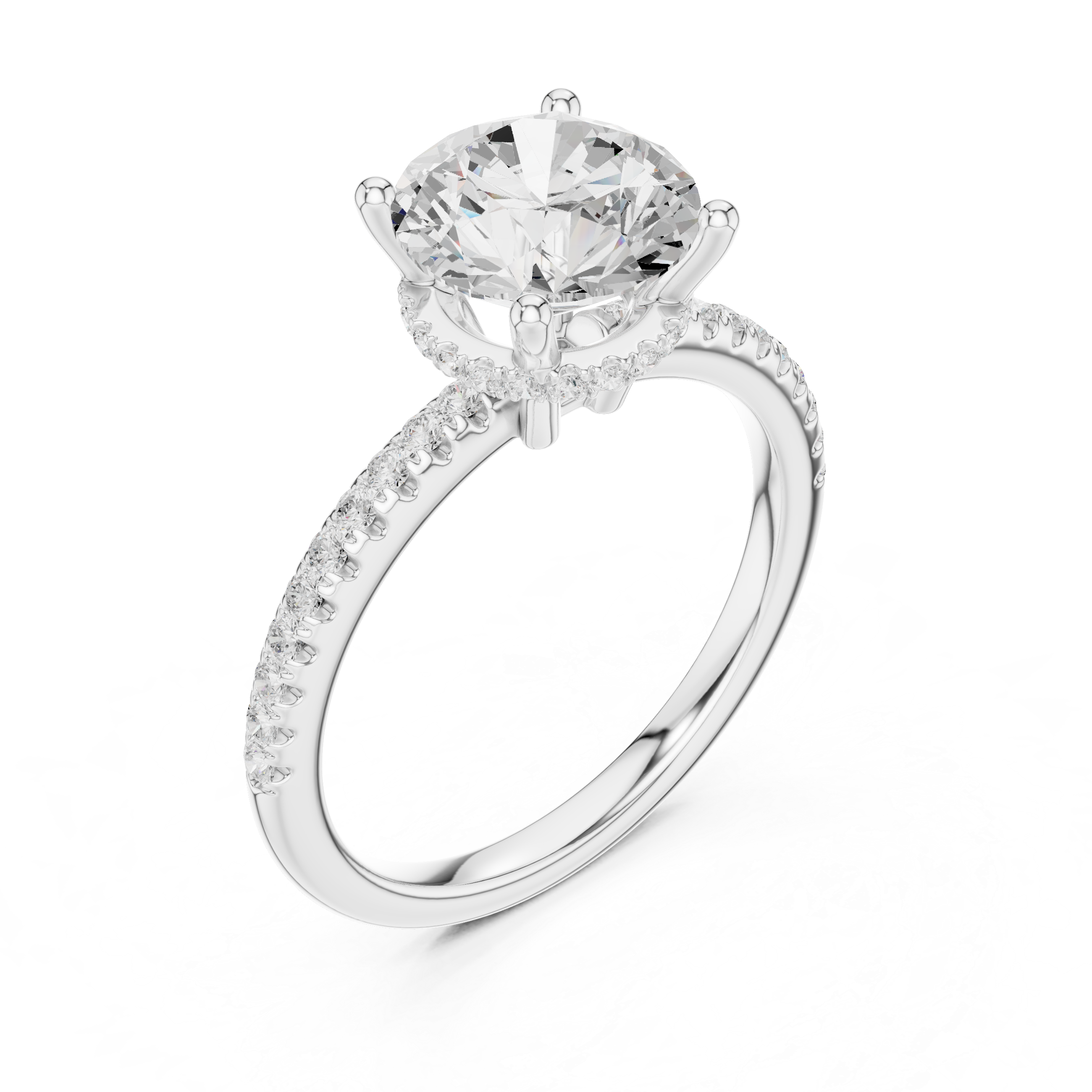 2.00 CT Round Brilliant Hidden Halo Pavé Diamond Engagement Ring in Cathedral Setting