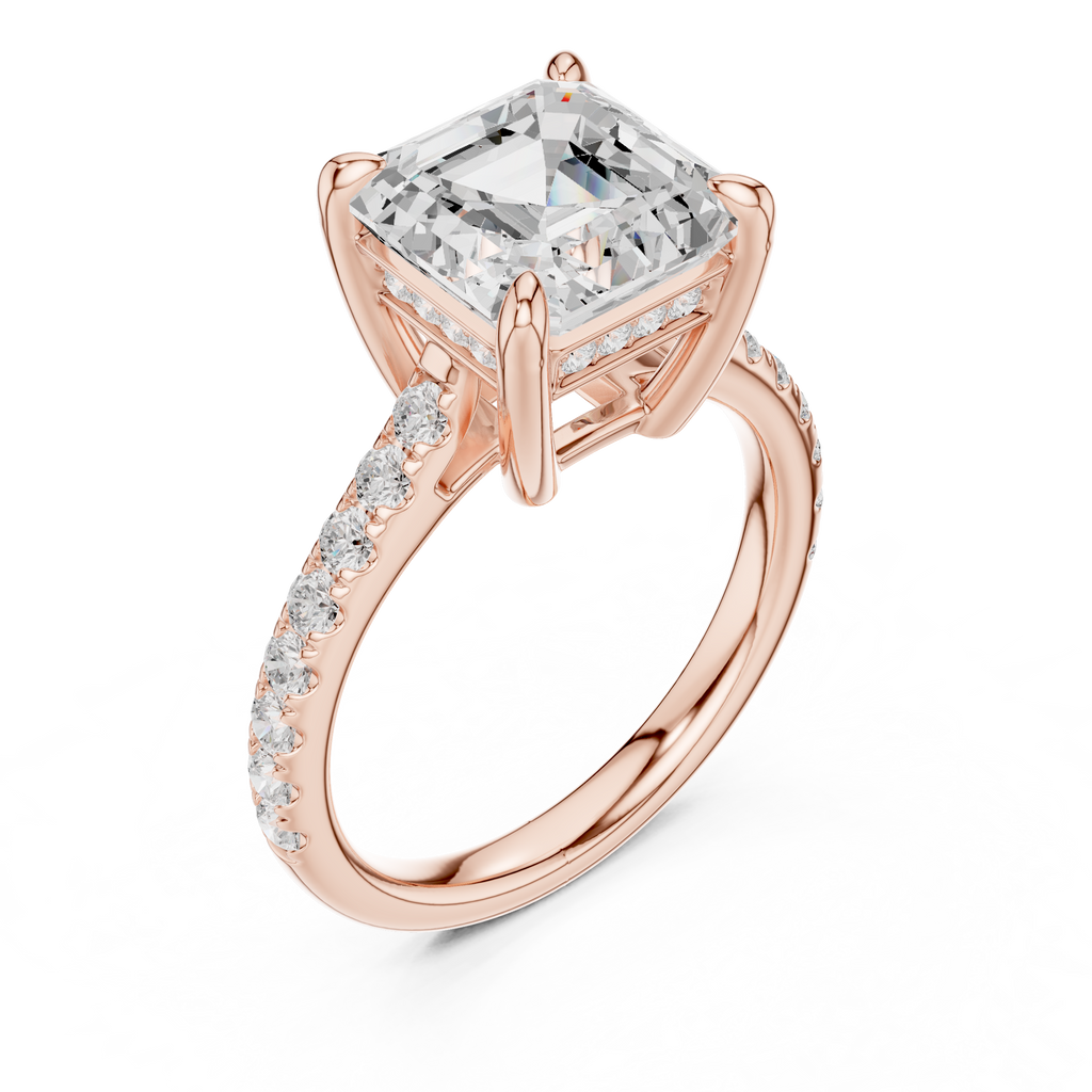 Asscher Cut Diamond Hidden Halo Cathedral Engagement Ring