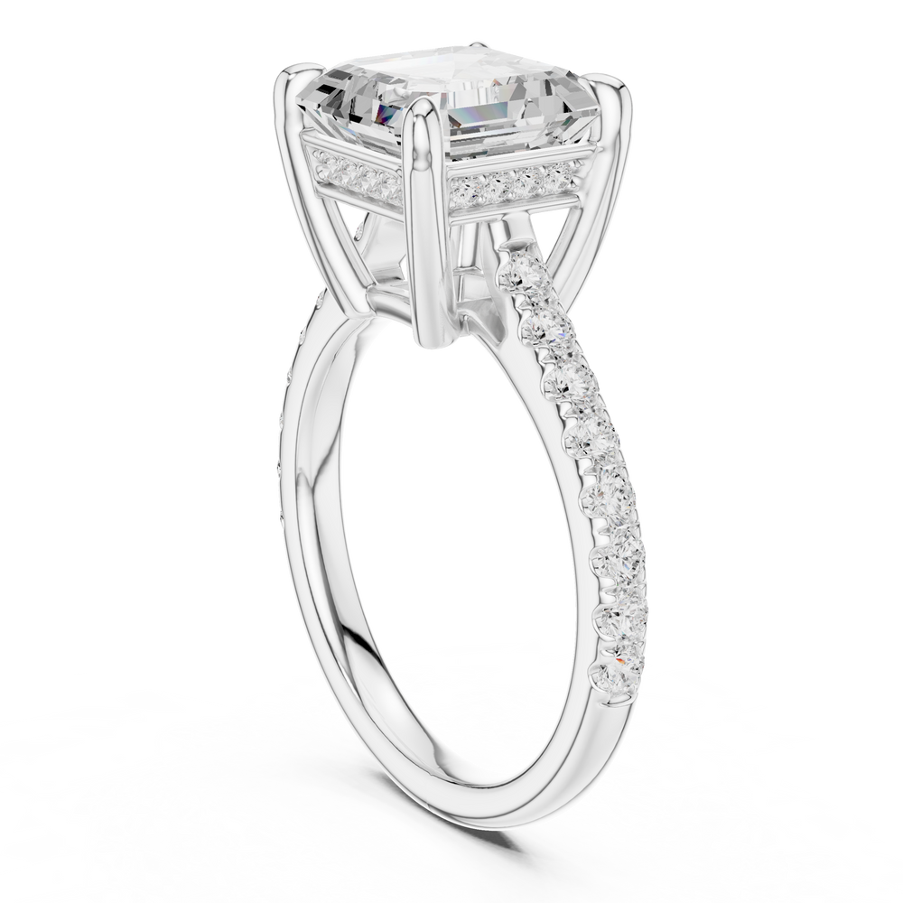 Asscher Cut Diamond Hidden Halo Cathedral Engagement Ring