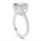 Asscher Cut Diamond Hidden Halo Cathedral Engagement Ring