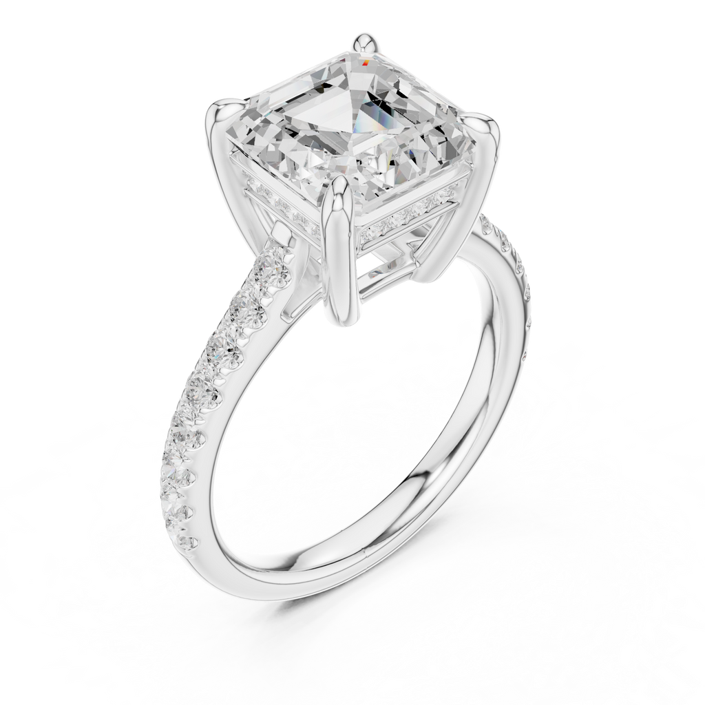 4.58 CT Asscher Cut Hidden Halo Diamond Engagement Ring