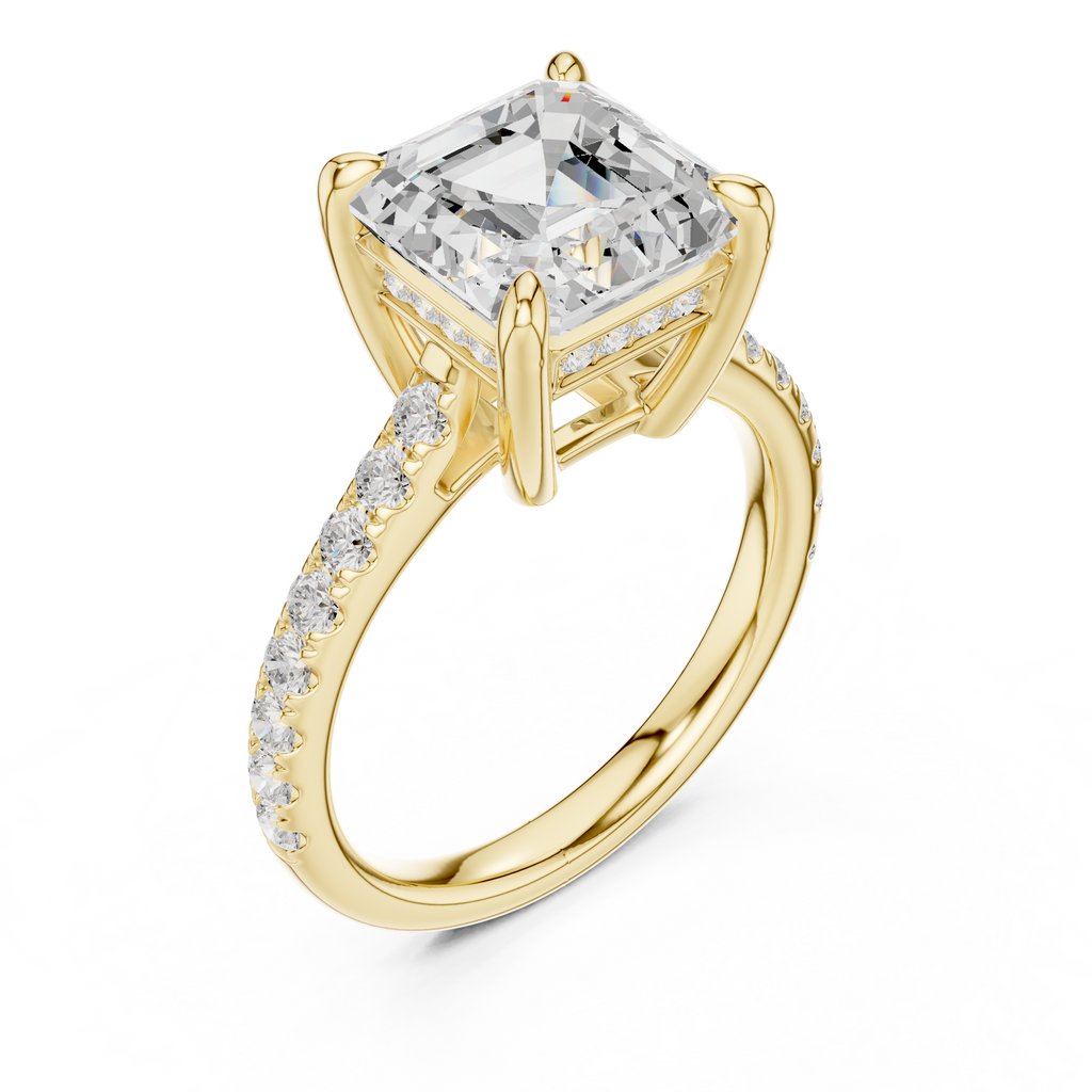 Asscher Cut Diamond Hidden Halo Cathedral Engagement Ring