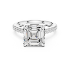 Asscher Cut Diamond Hidden Halo Cathedral Engagement Ring