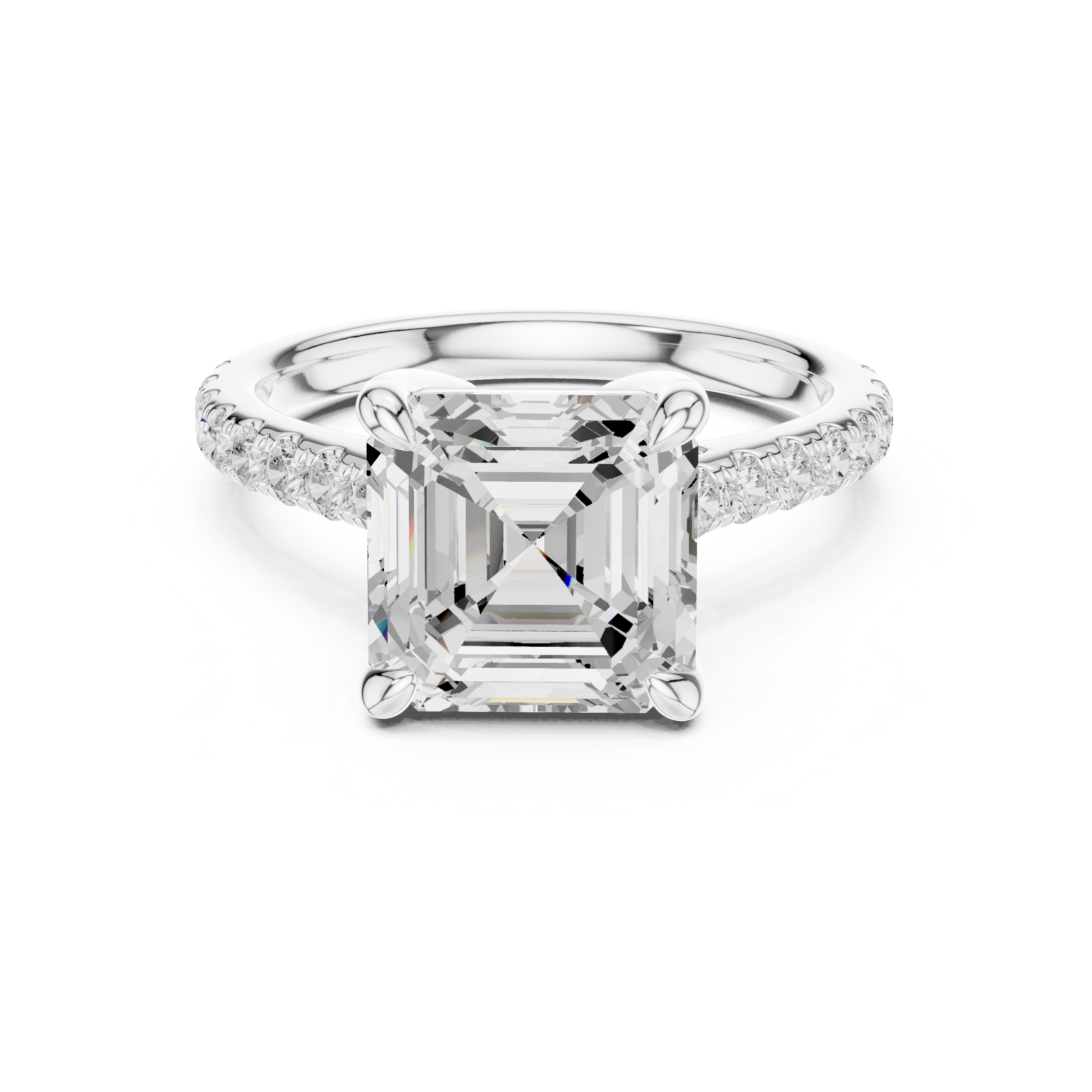 Asscher Cut Diamond Hidden Halo Cathedral Engagement Ring