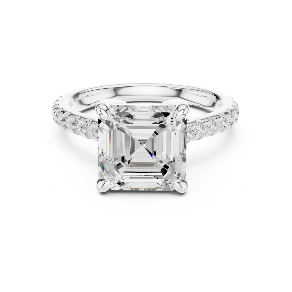 4.58 CT Asscher Cut Hidden Halo Diamond Engagement Ring