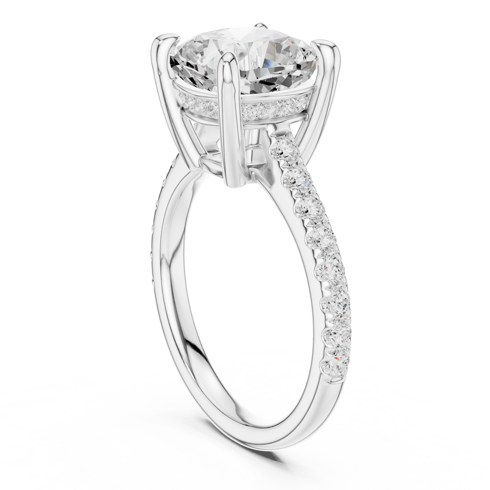 Cushion Cut Hidden Halo Diamond Engagement Ring