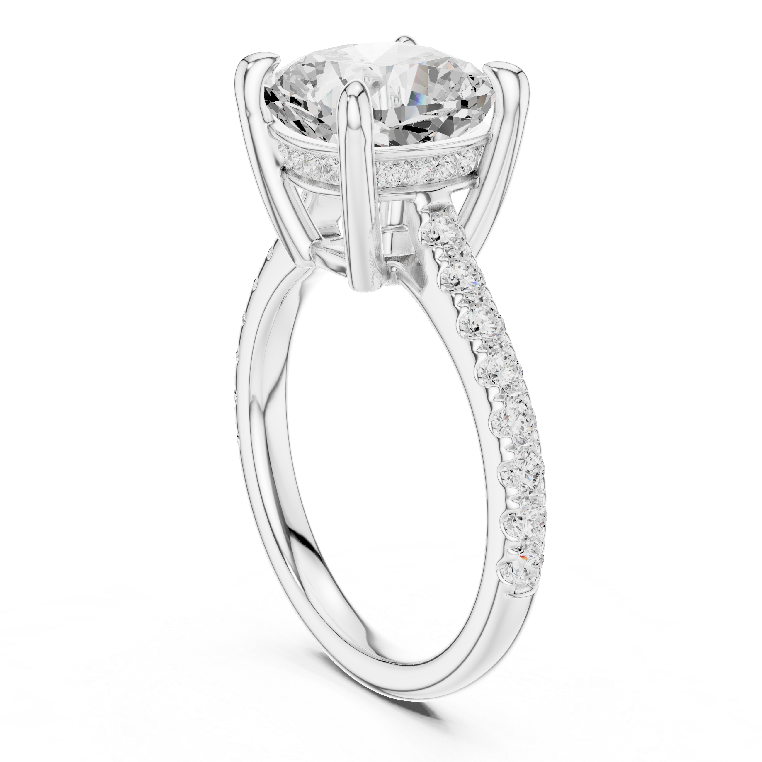 Cushion Cut Hidden Halo Diamond Engagement Ring