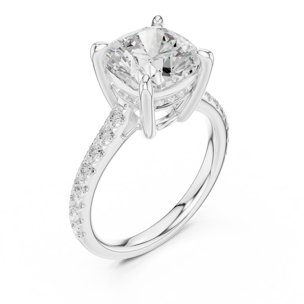 Cushion Cut Hidden Halo Diamond Engagement Ring