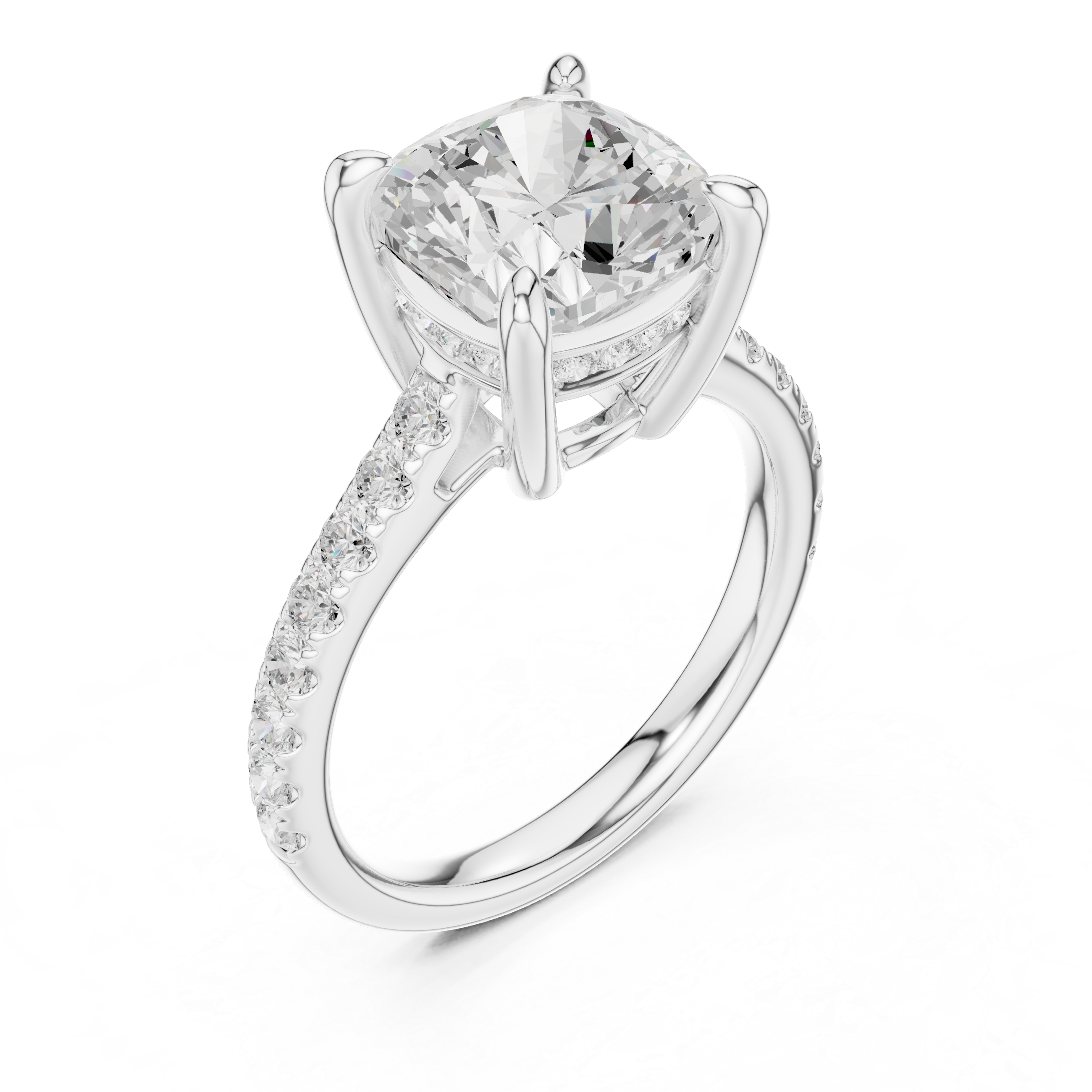 Cushion Cut Hidden Halo Diamond Engagement Ring