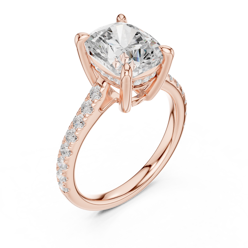 Cushion Cut Diamond Hidden Halo Cathedral Engagement Ring