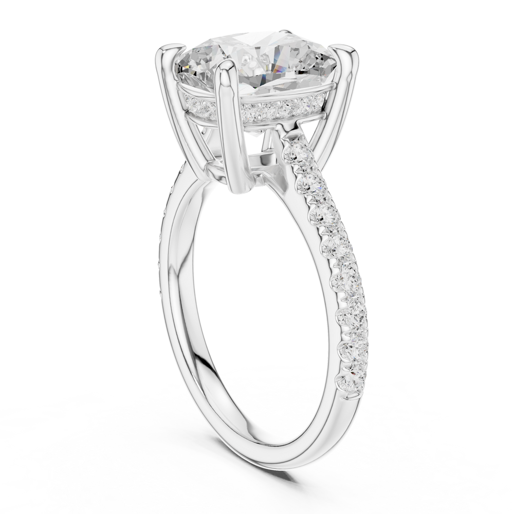 Cushion Cut Diamond Hidden Halo Cathedral Engagement Ring