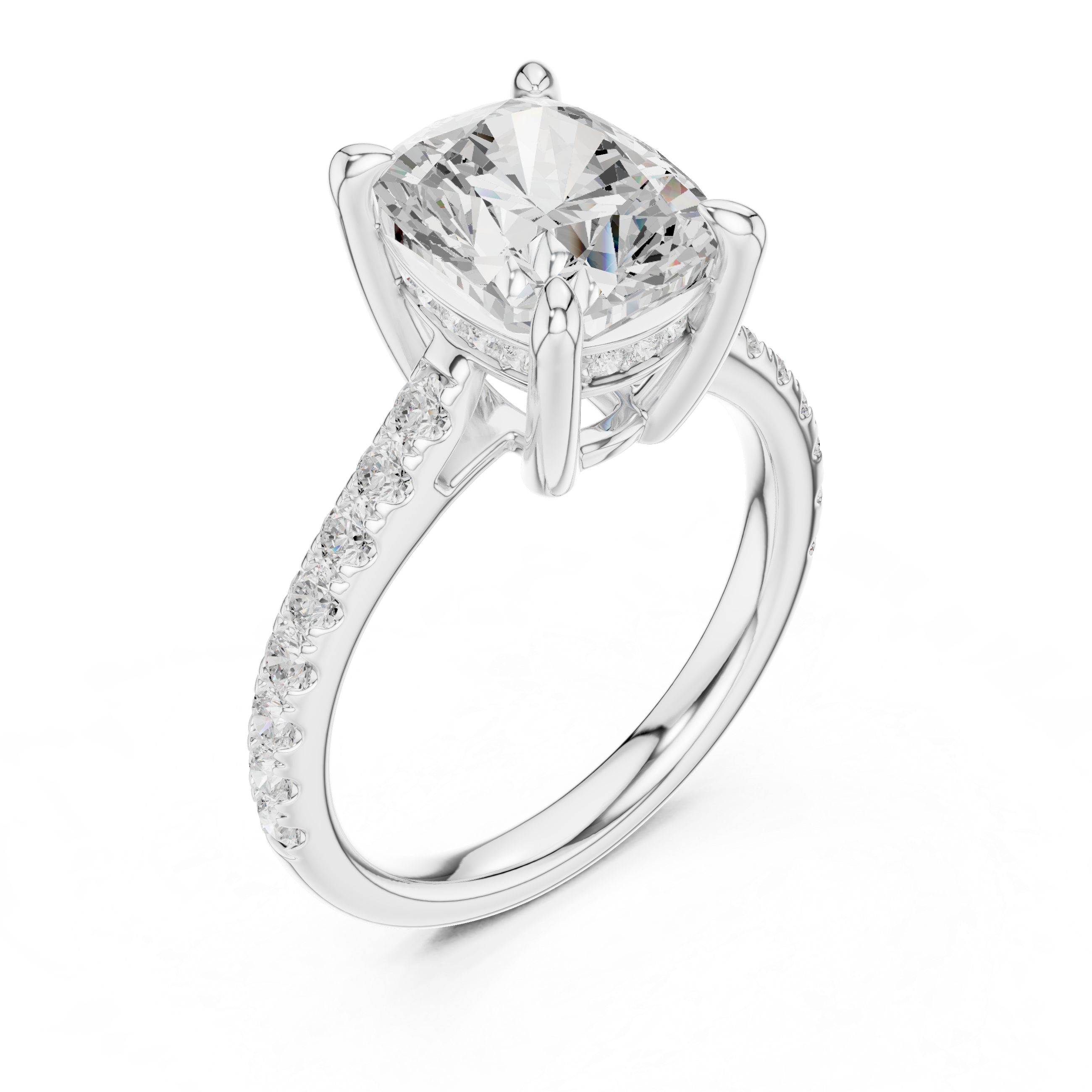Cushion Cut Diamond Hidden Halo Cathedral Engagement Ring