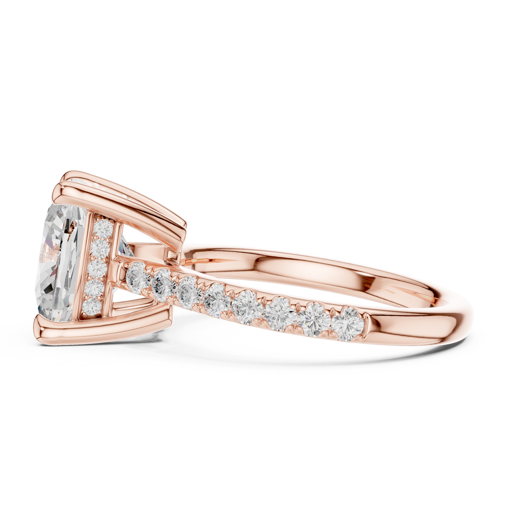 Cushion Cut Diamond Hidden Halo Cathedral Engagement Ring