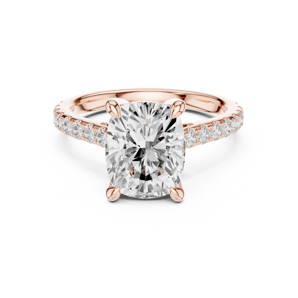 Cushion Cut Diamond Hidden Halo Cathedral Engagement Ring