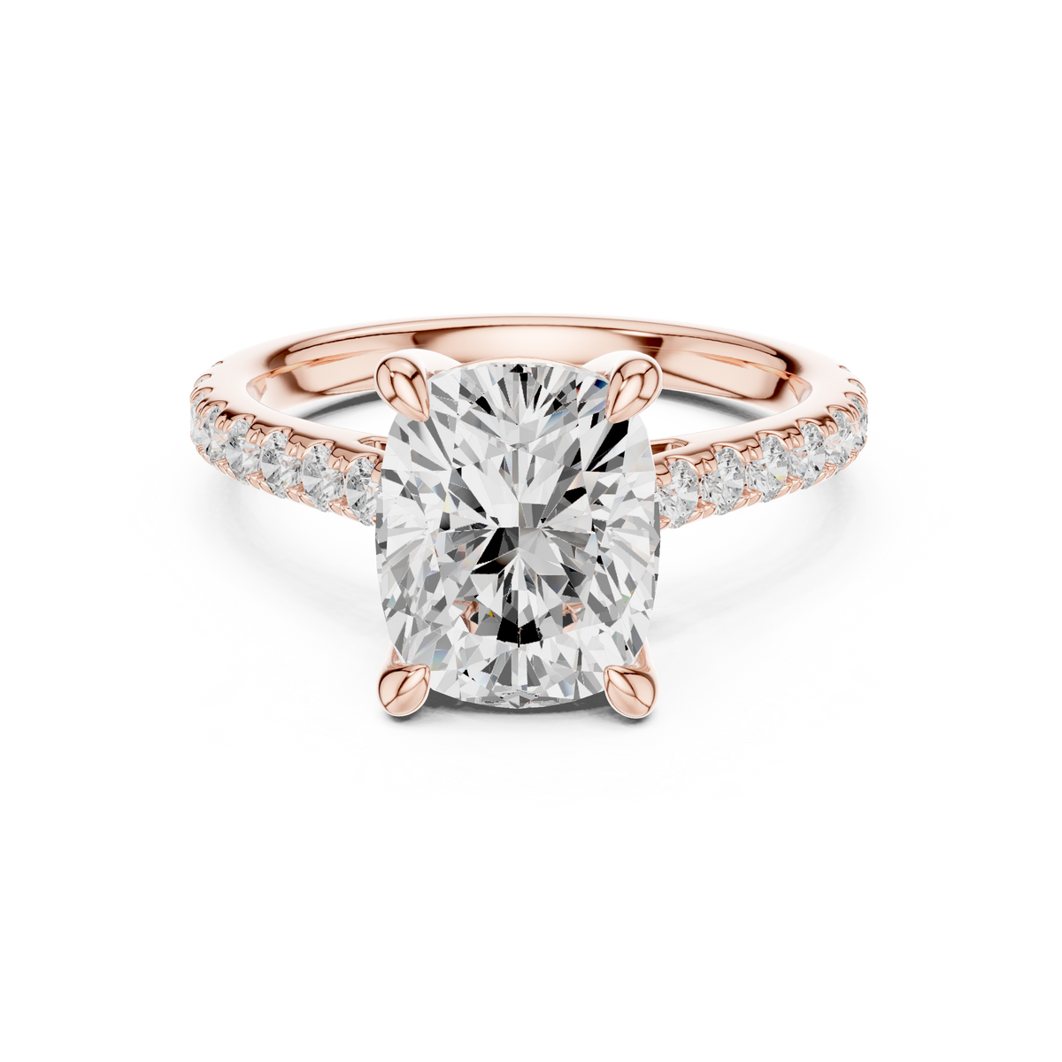 Cushion Cut Diamond Hidden Halo Cathedral Engagement Ring – view 5 of 12, lab grown diamond ring | Jewelix Atelier