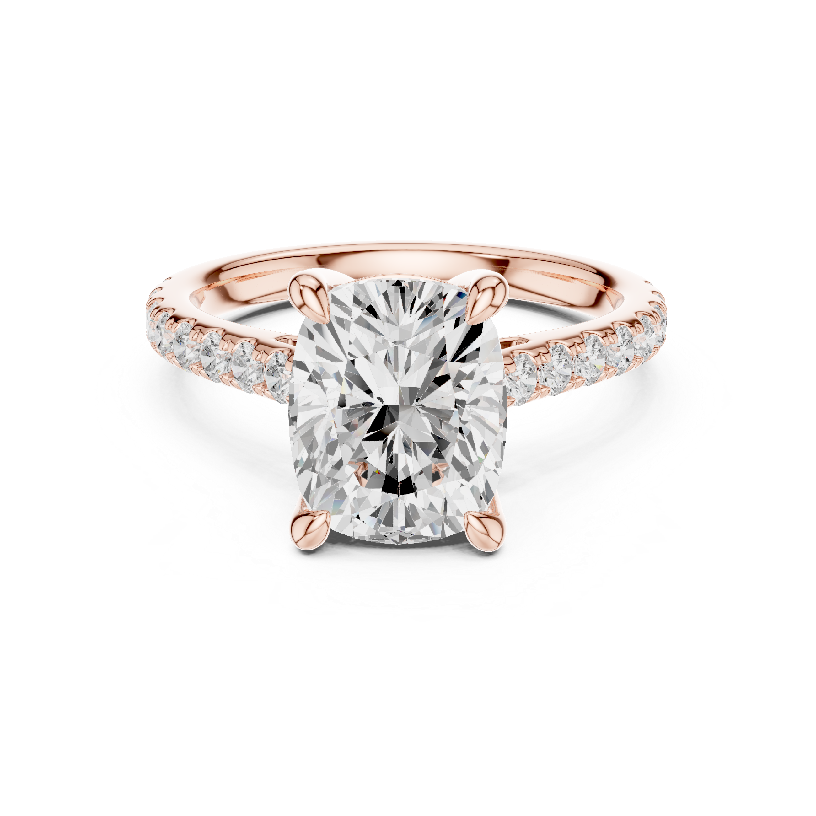 Cushion Cut Diamond Hidden Halo Cathedral Engagement Ring