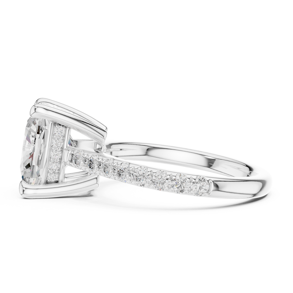 Cushion Cut Diamond Hidden Halo Cathedral Engagement Ring