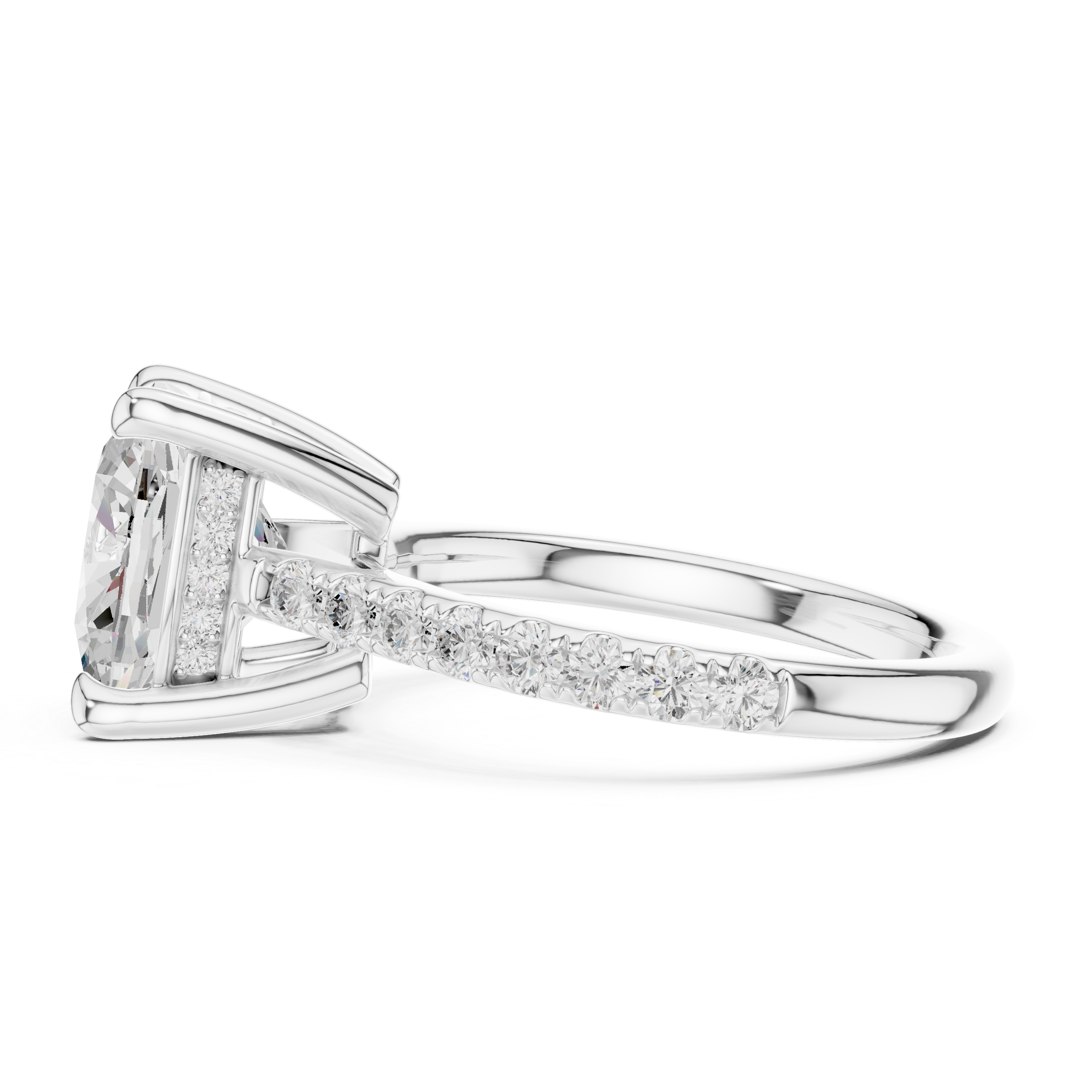 Cushion Cut Diamond Hidden Halo Cathedral Engagement Ring