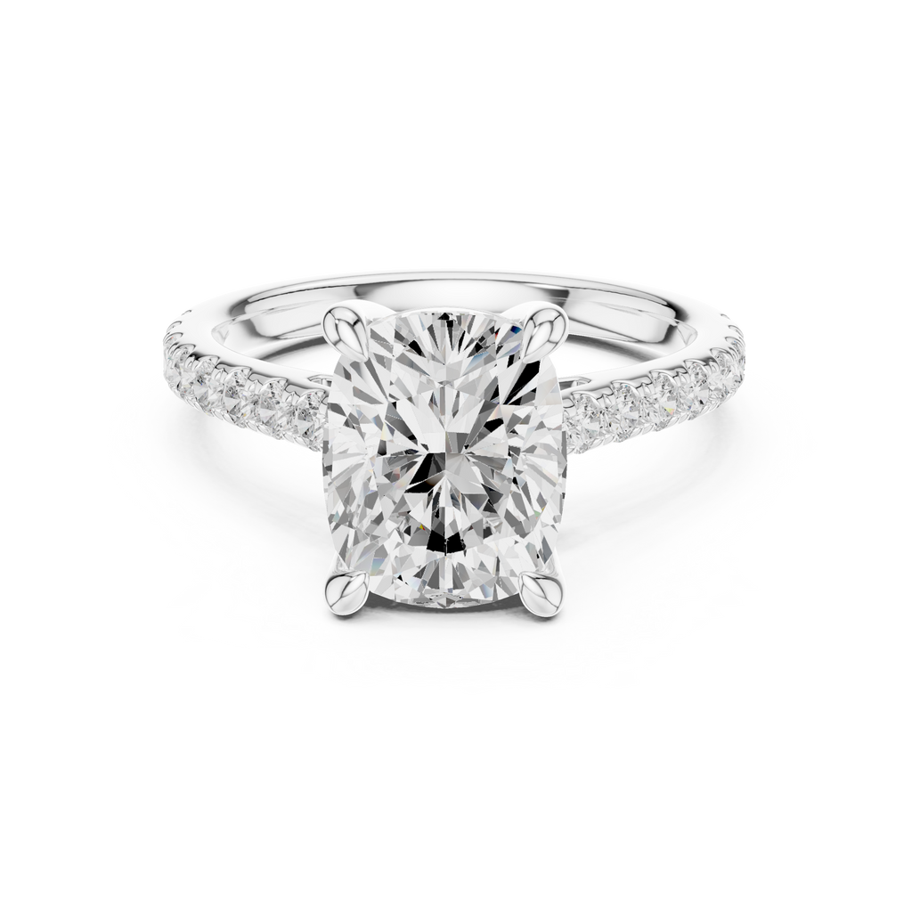 Cushion Cut Diamond Hidden Halo Cathedral Engagement Ring