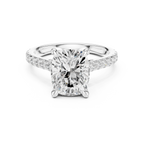 Cushion Cut Diamond Hidden Halo Cathedral Engagement Ring