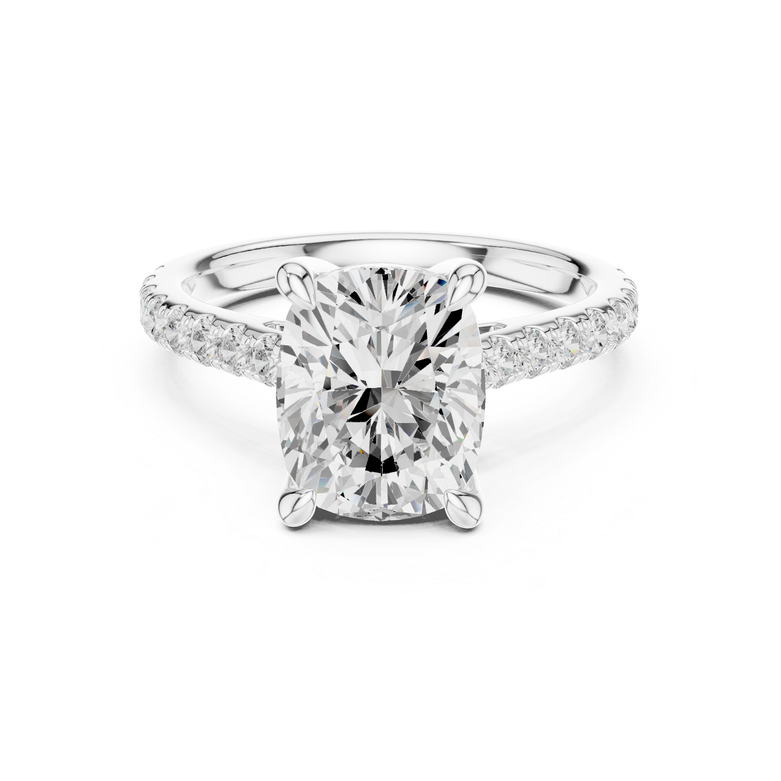 Cushion Cut Diamond Hidden Halo Cathedral Engagement Ring