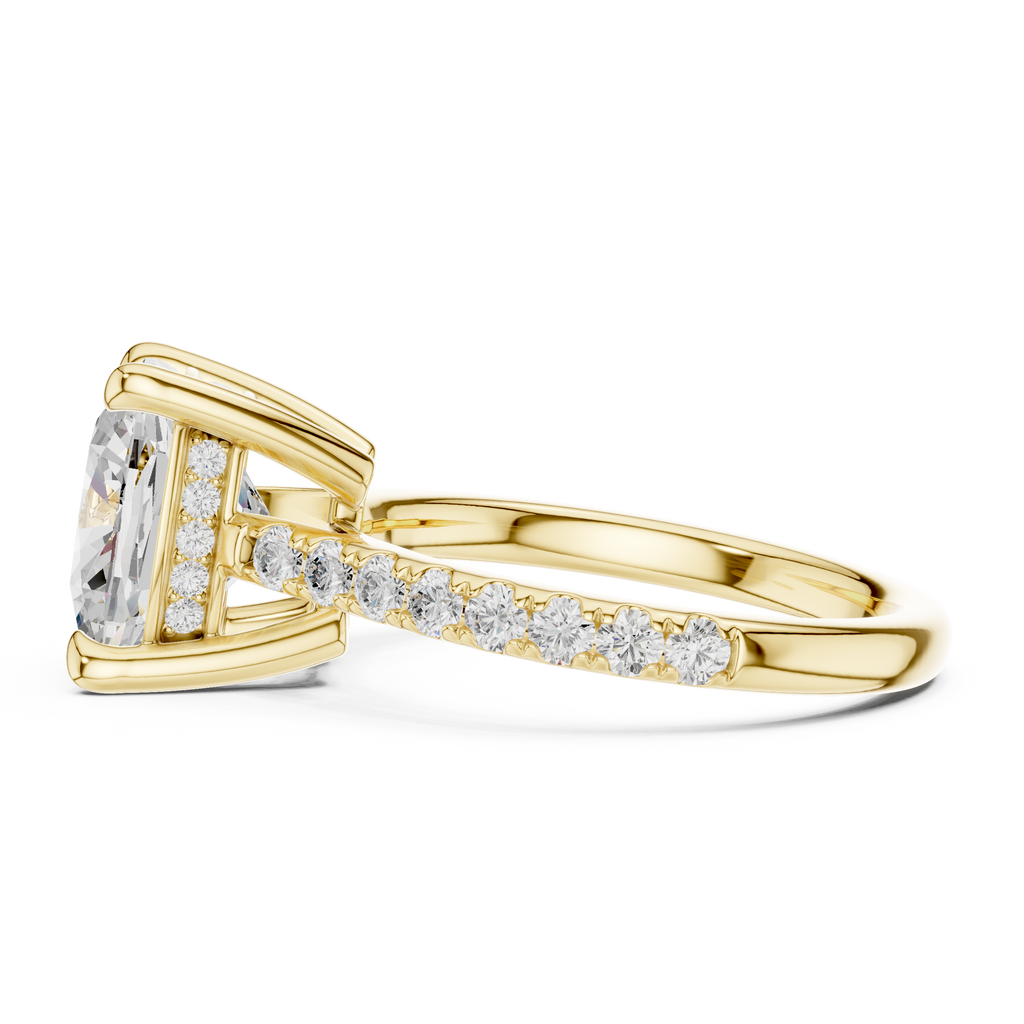 Cushion Cut Diamond Hidden Halo Cathedral Engagement Ring